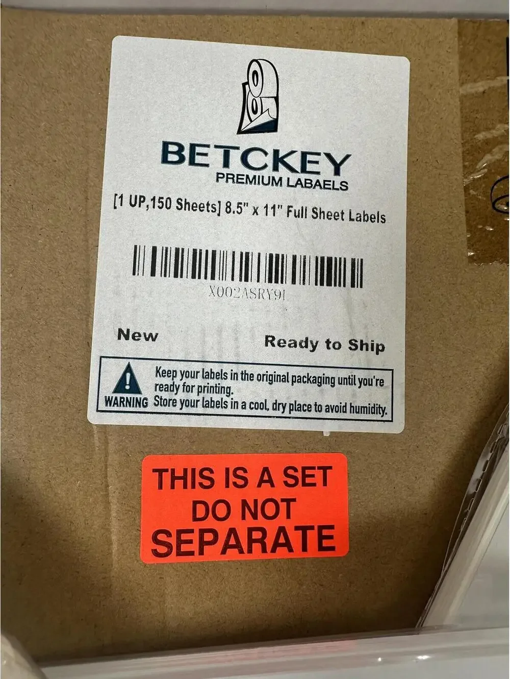 Betckey 8.5x11 Full Sheet Shipping Labels 150 Sheets Sealed